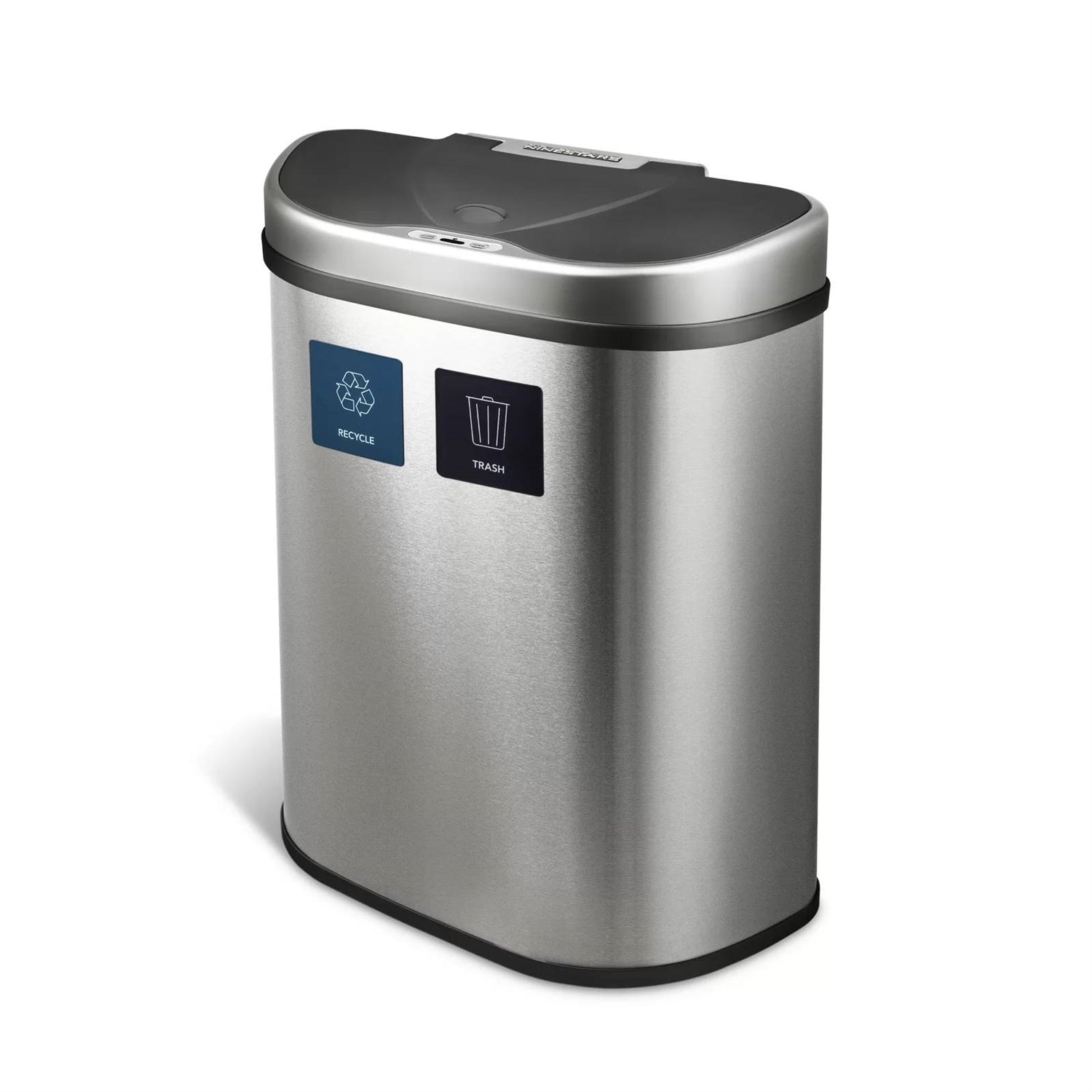 Dual Stainless Steel 18-Gallon Trash Can Recycle Bin with Motion Sensor Lid-0