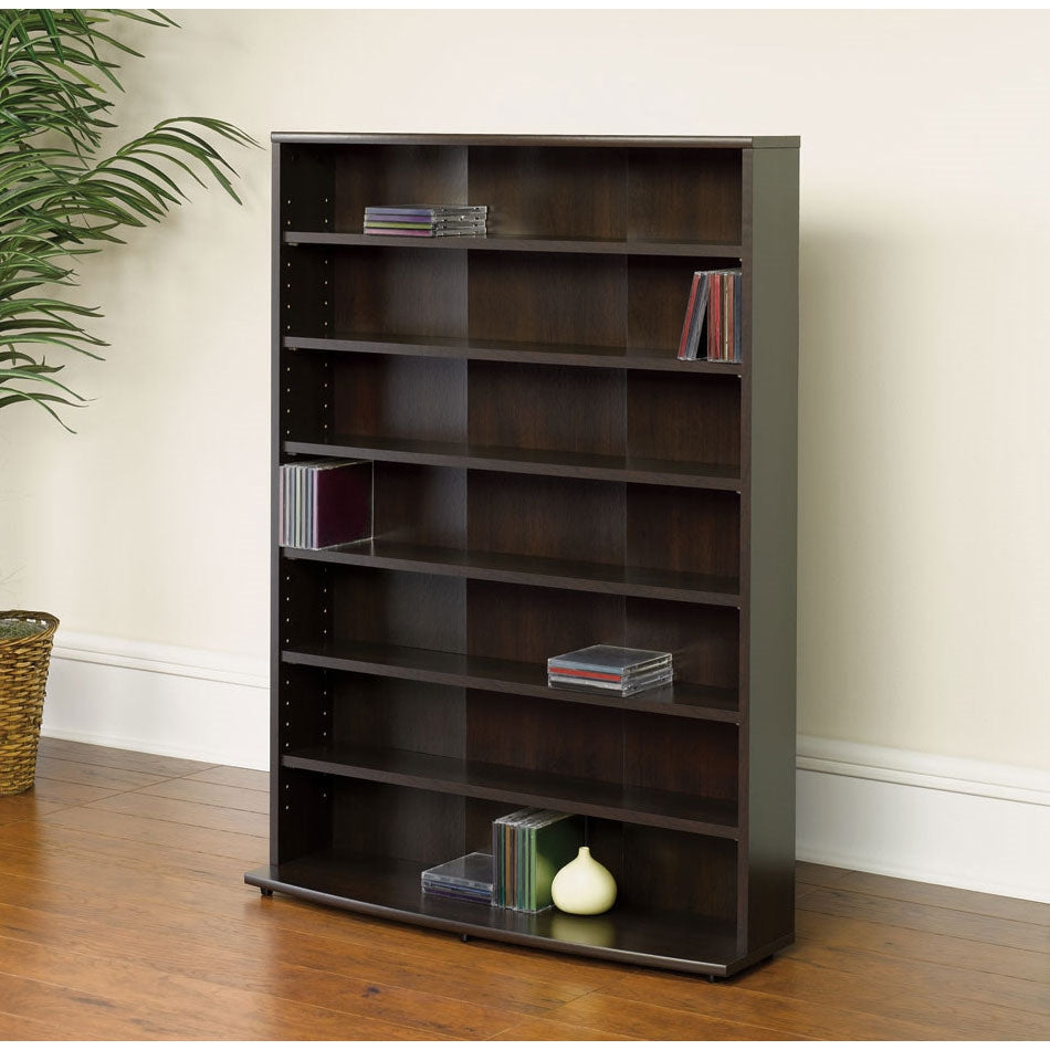 Contemporary 6-Shelf Bookcase Multimedia Storage Rack Tower in Brown Finish-0