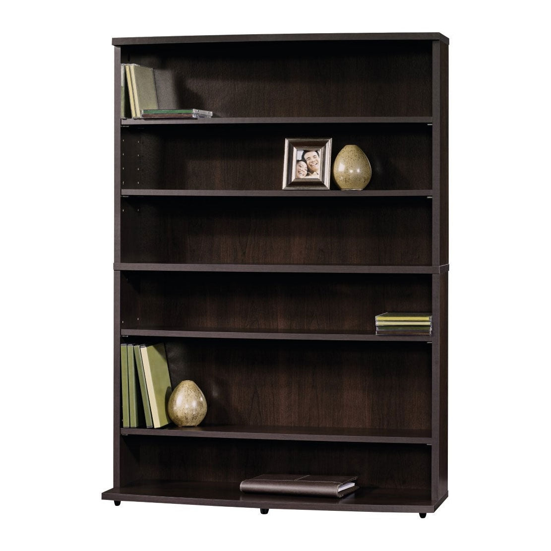 Contemporary 6-Shelf Bookcase Multimedia Storage Rack Tower in Brown Finish-1