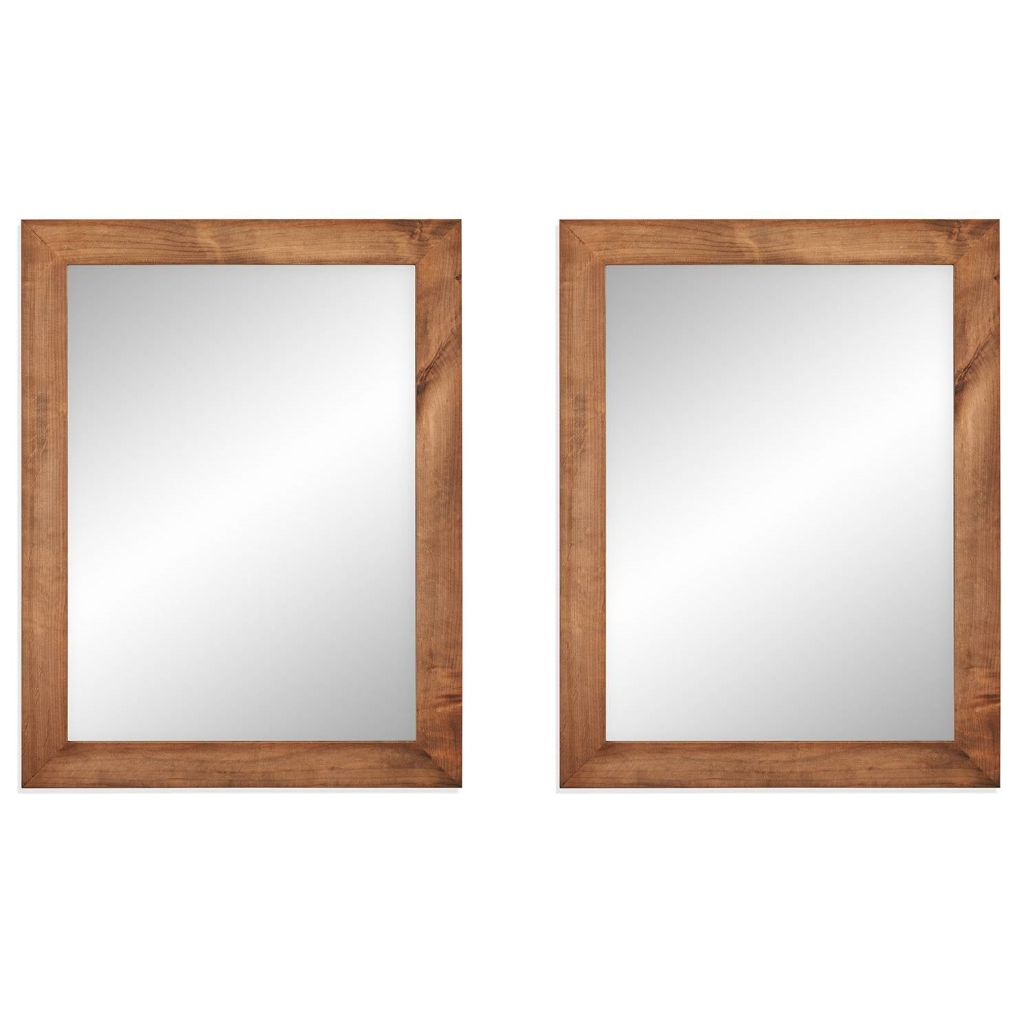 Set of 2 Modern Farmhouse Mirror Set Distressed Brown Wood Frame 31 x 24 inch-0