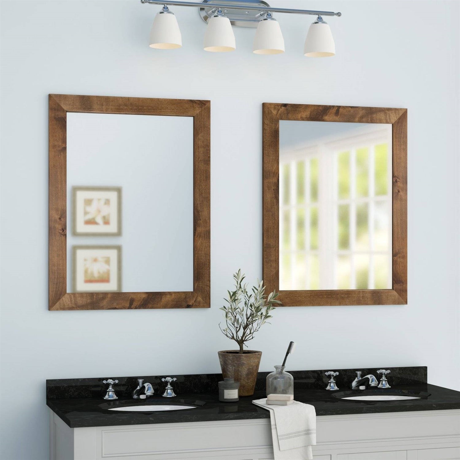 Set of 2 Modern Farmhouse Mirror Set Distressed Brown Wood Frame 31 x 24 inch-2