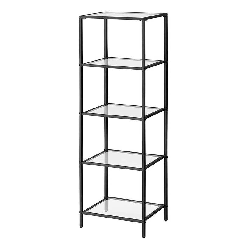 Black Metal Frame Glass Shelf Bookcase 4-Shelves Shelving Unit-1