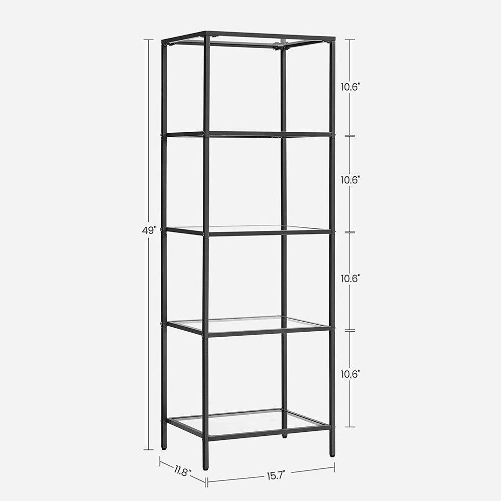 Black Metal Frame Glass Shelf Bookcase 4-Shelves Shelving Unit-4