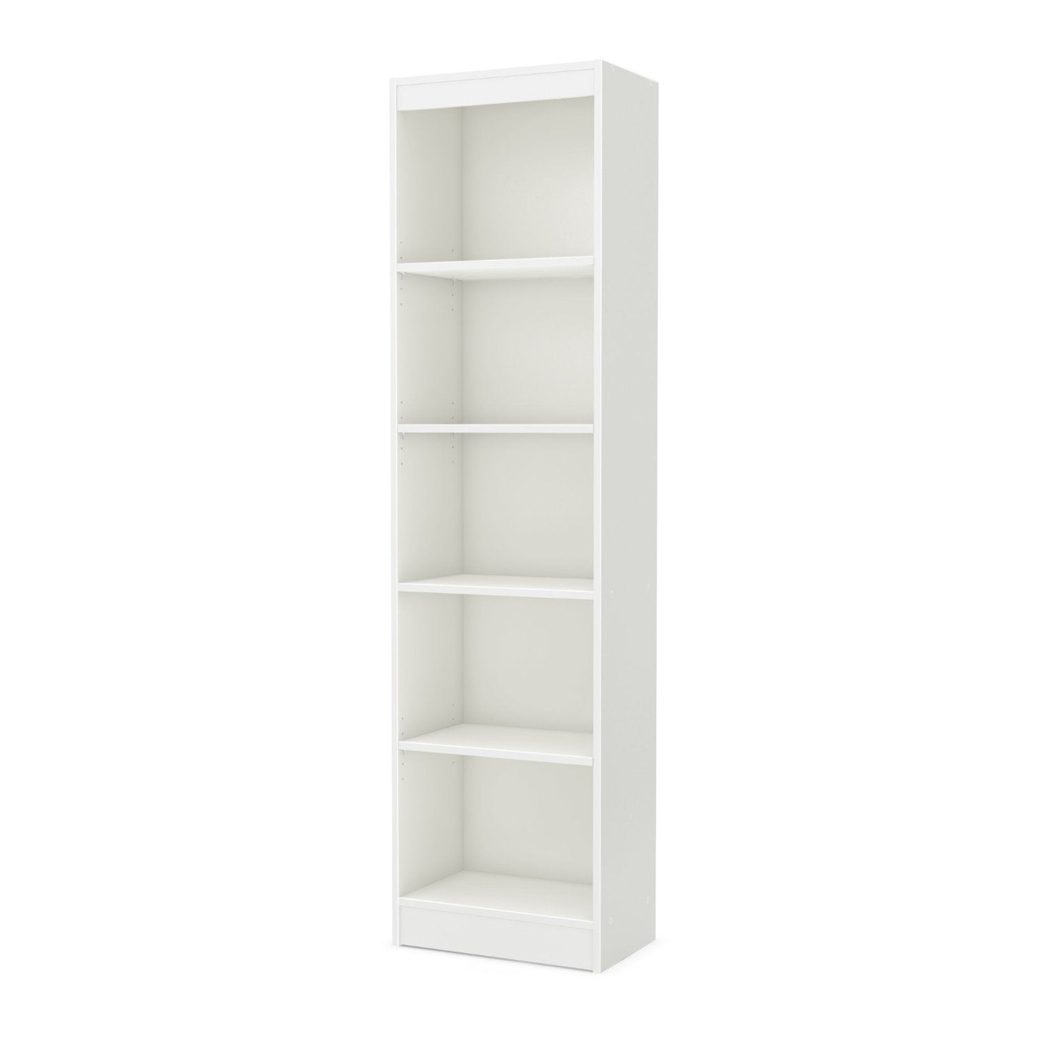 5-Shelf Narrow Bookcase Storage Shelves in White Wood Finish-0