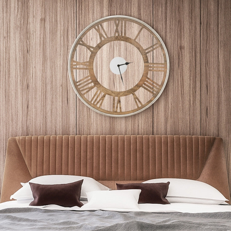 Natural Wood 16-inch Classic Farmhouse Roman Numerals Wall Clock-2