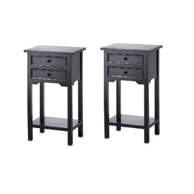 Set of 2 Nightstand Side Tables / End Table in Black Finish Pine Wood-0