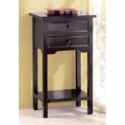 Set of 2 Nightstand Side Tables / End Table in Black Finish Pine Wood-2