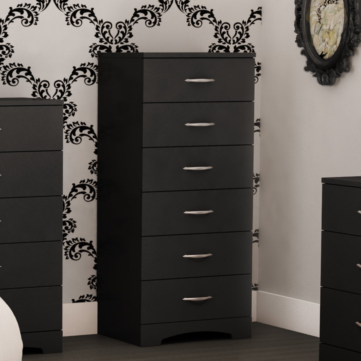 Black 6-Drawer Lingerie Chest for Contemporary Bedroom-1