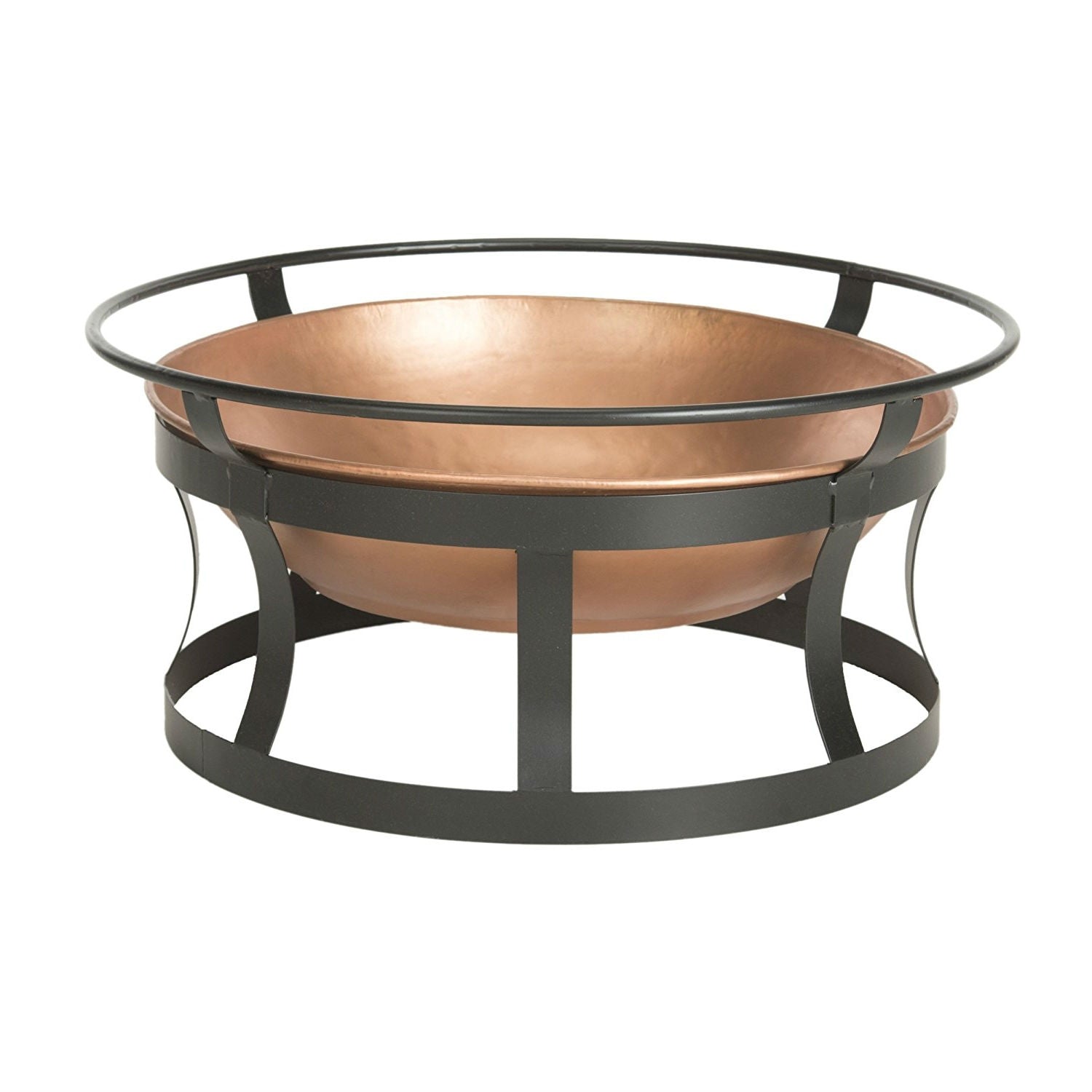 Copper Fire Pit with Black Iron Stand Grate and Fire Poker-0