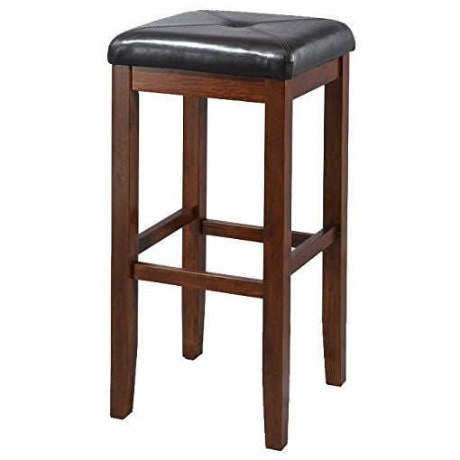 Set of 2 Vintage Mahogany Stools with Black Upholstered Seat-1