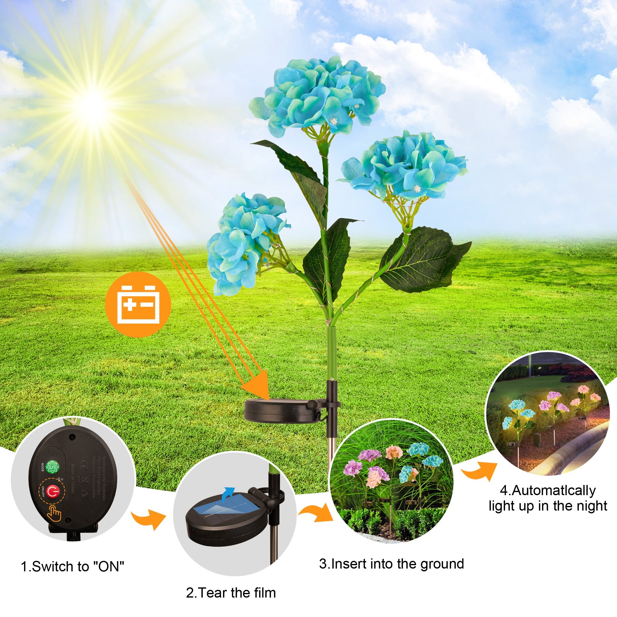 2-Pack Solar Powered Hydrangea Pathway Light-2