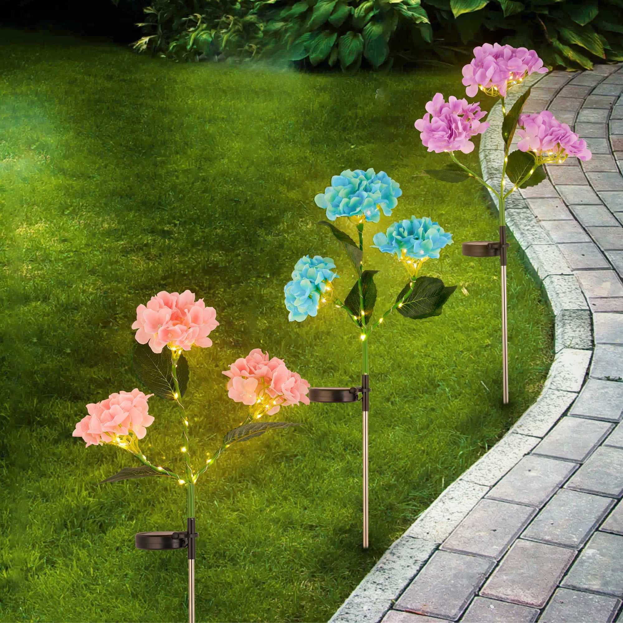 2-Pack Solar Powered Hydrangea Pathway Light-3