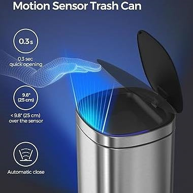 Motion Sensor Stainless Steel 13 gallon Trash Can with Ozone Button-2