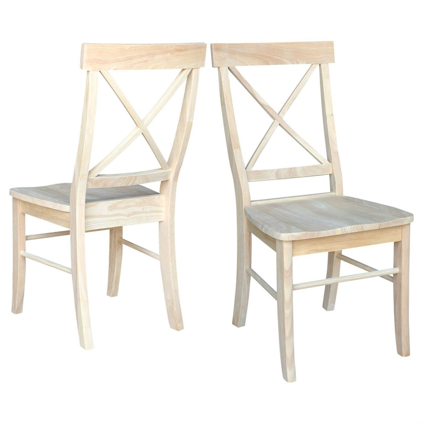 Set of 2 - Unfinished Wood Dining Chairs with X-Back Seat Backrest-0