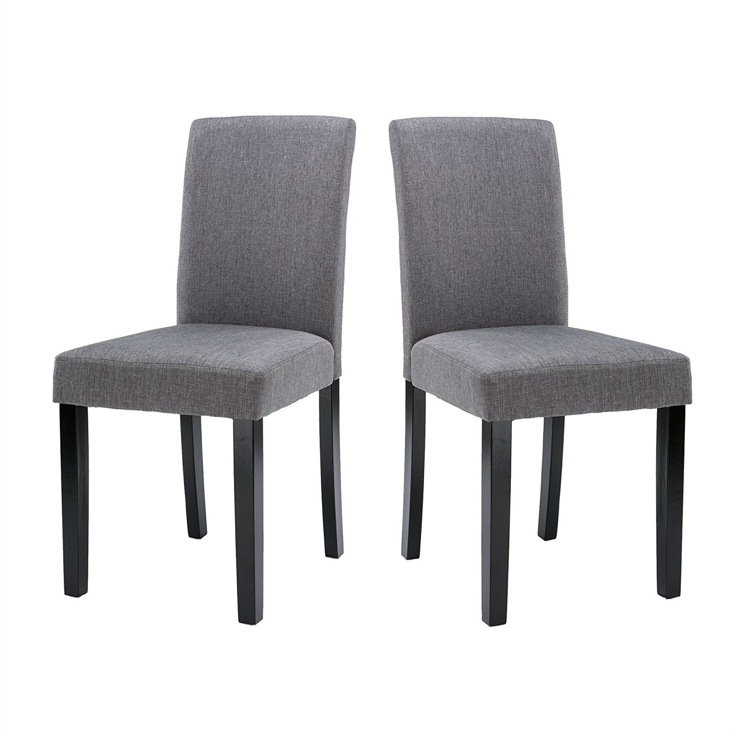 Set of 2 - Grey Fabric Dining Chairs with Black Wood Legs-0