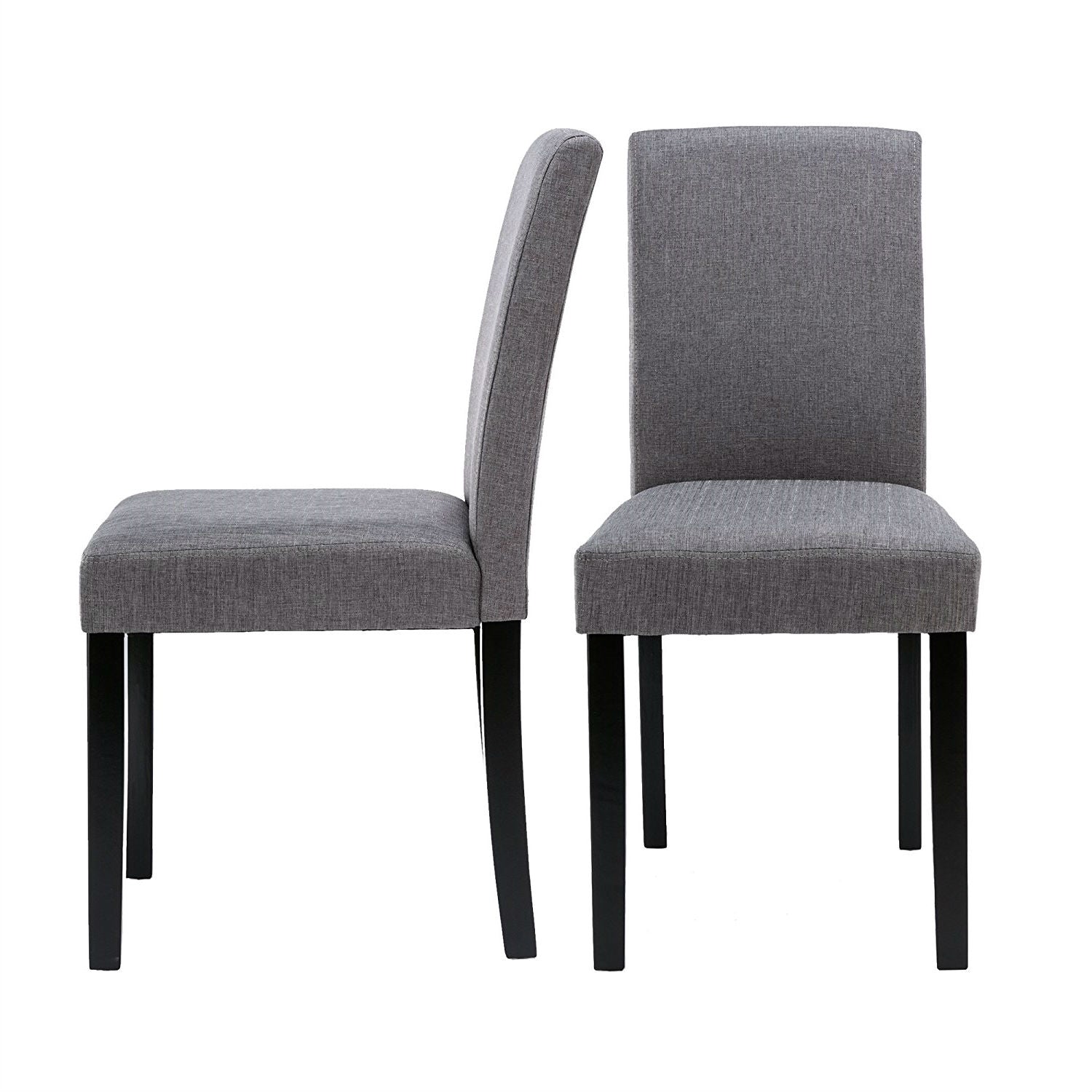 Set of 2 - Grey Fabric Dining Chairs with Black Wood Legs-2