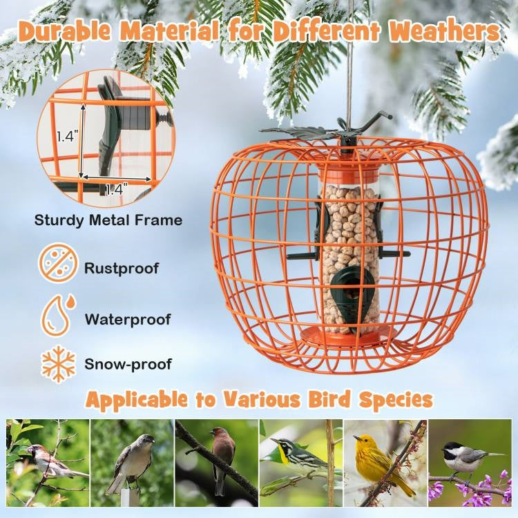 Outdoor Squirrel Resistant Orange Metal Mesh Small Bird Feeder-3