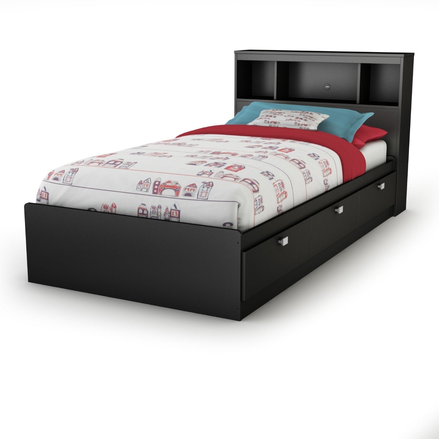 Twin-size Bookcase Headboard in Black Finish - Modern Design-1