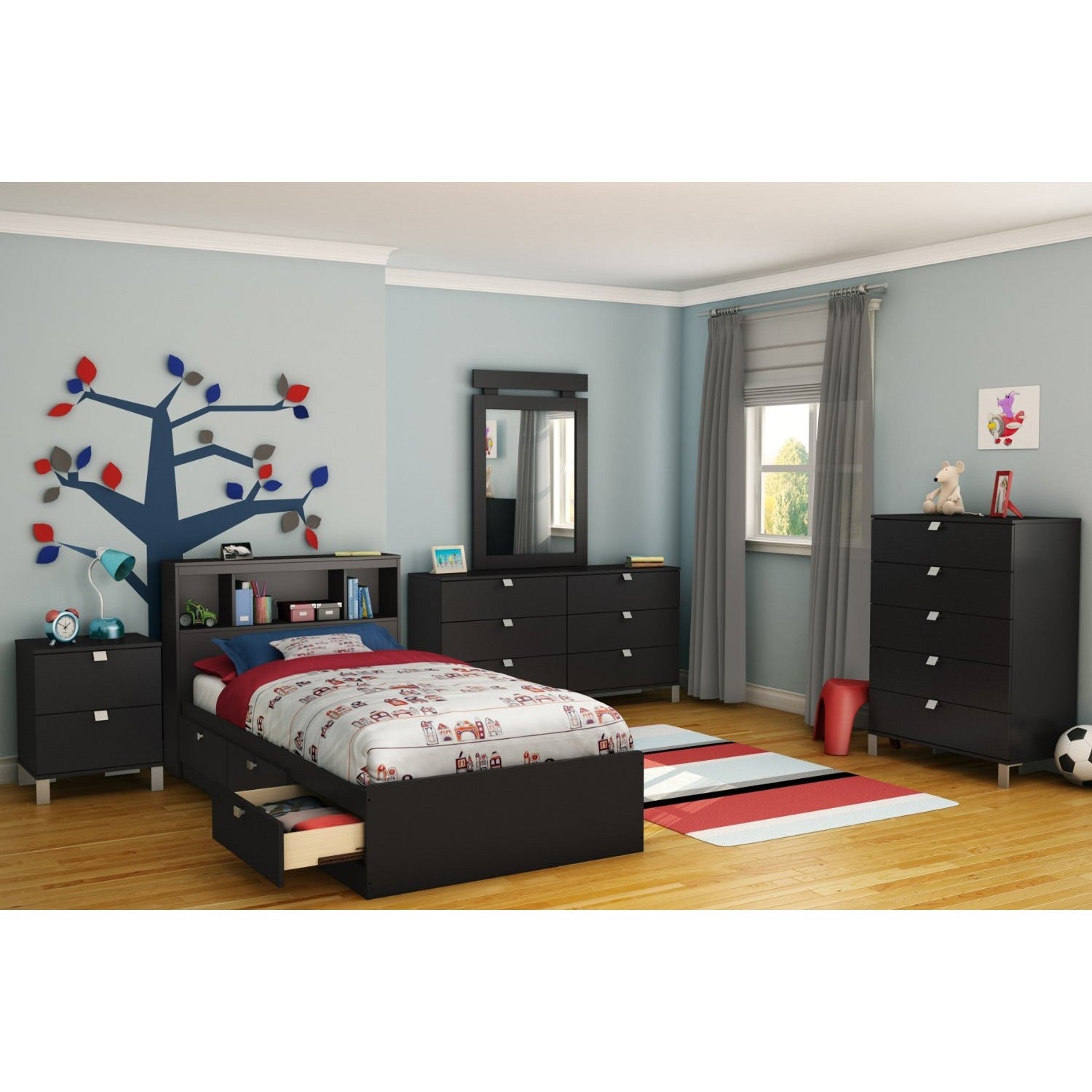 Twin-size Bookcase Headboard in Black Finish - Modern Design-2