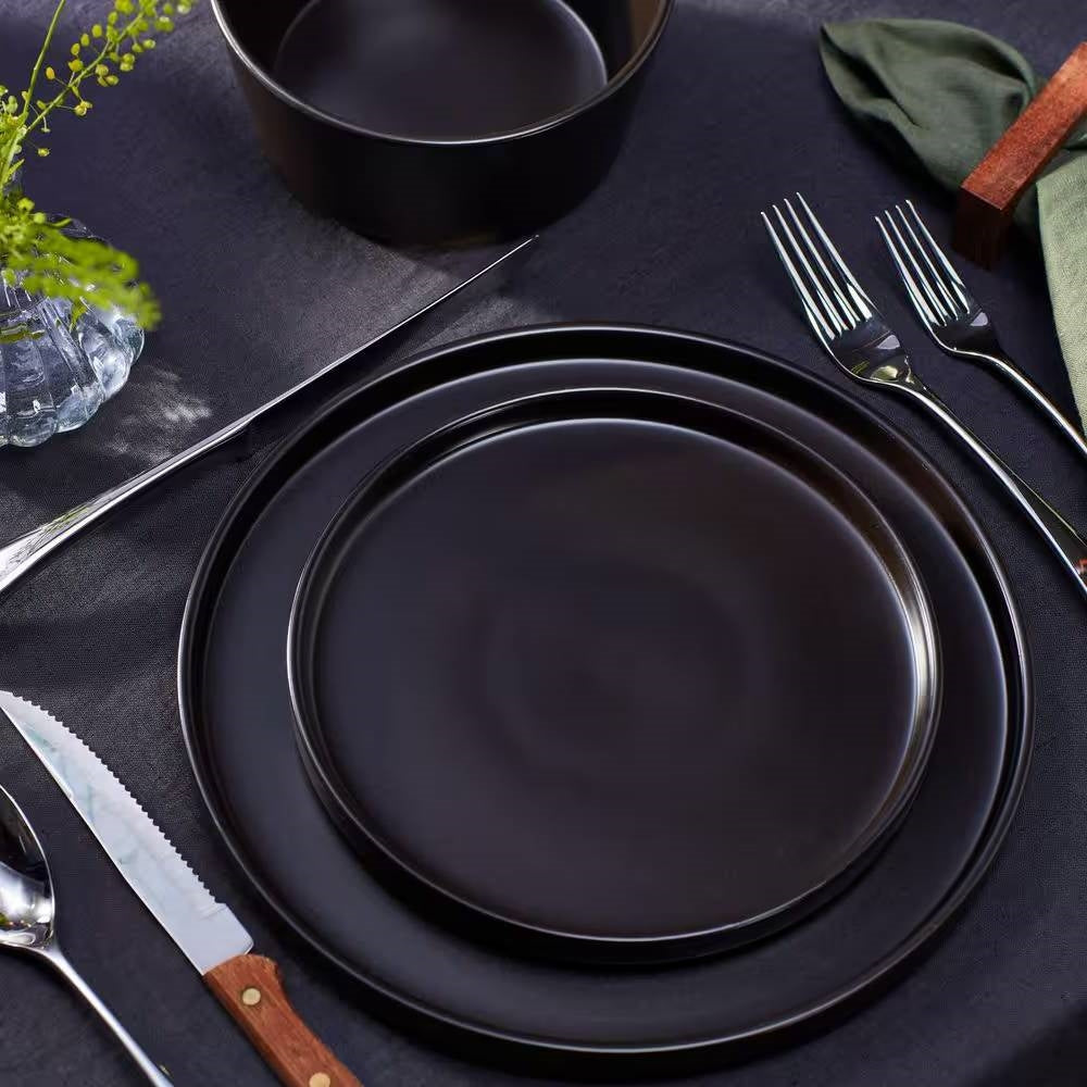 16-Piece Stoneware Dinnerware Set in Matte Black - Service for 4-2