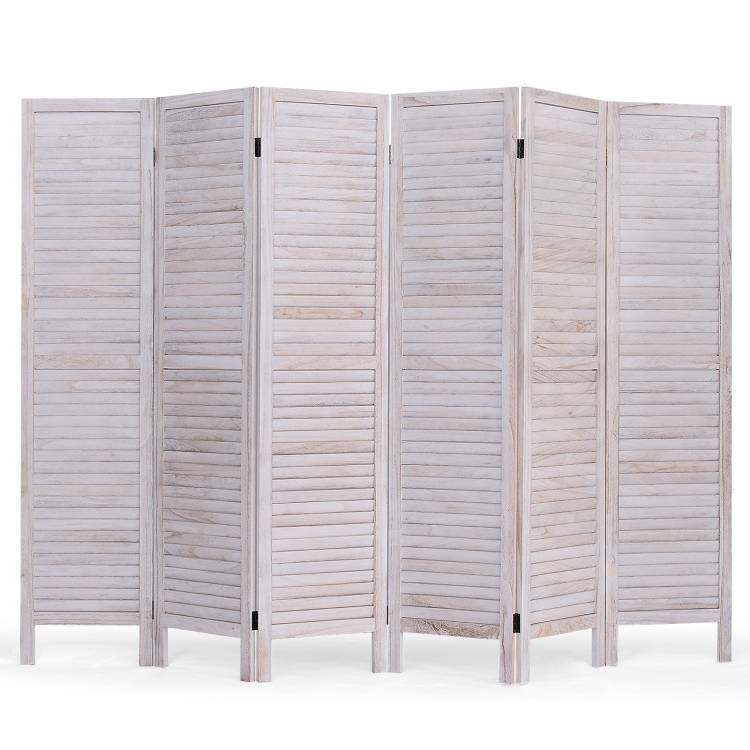 6-Panel Classic Louver Slatted Room Divider Screen in White Wood Finish-0