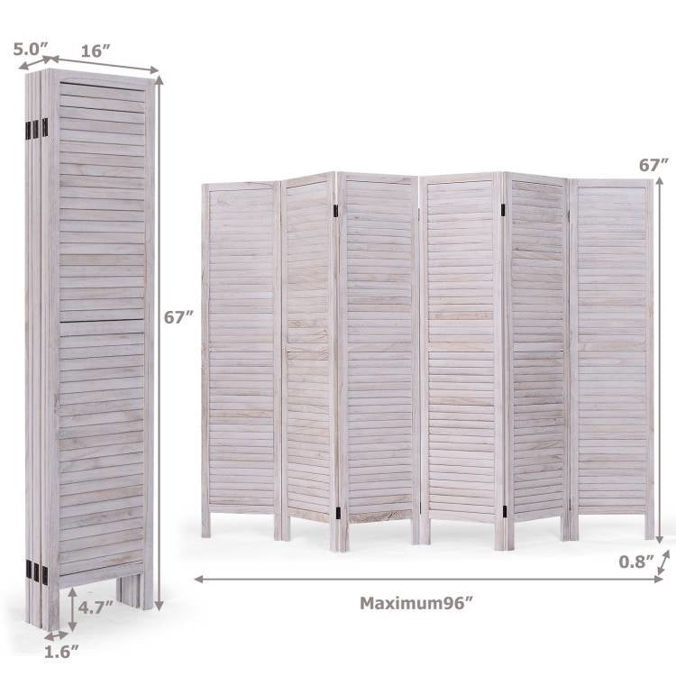 6-Panel Classic Louver Slatted Room Divider Screen in White Wood Finish-4