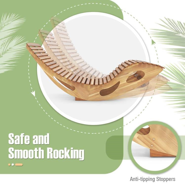 2-Seater Adirondack Slatted Acacia Patio Dual Rocker Sunbed Wood Lounger-3