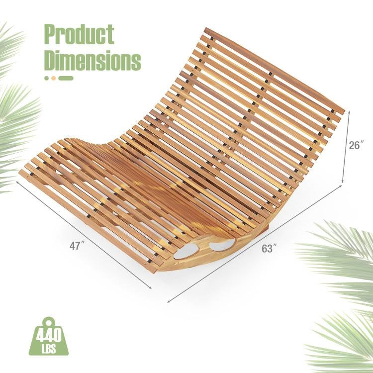 2-Seater Adirondack Slatted Acacia Patio Dual Rocker Sunbed Wood Lounger-4