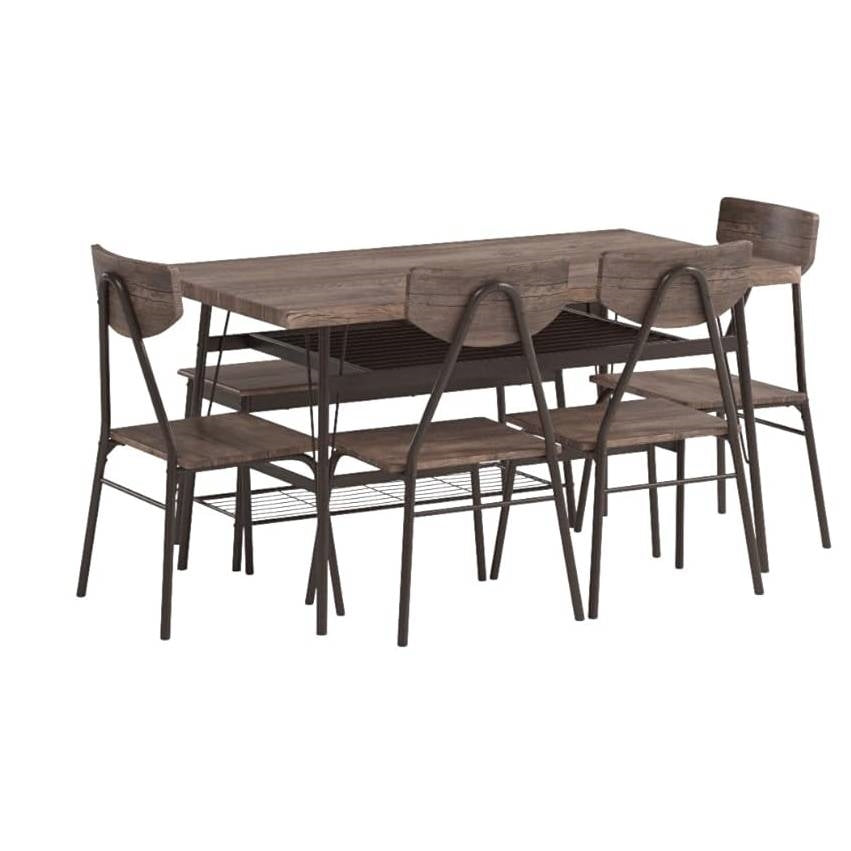 Modern 6-Piece Dining Set with Brown Wood Top Table 4 Chairs and Storage Bench-3