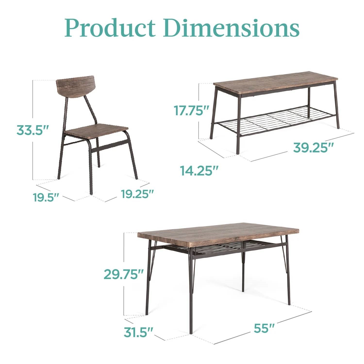 Modern 6-Piece Dining Set with Brown Wood Top Table 4 Chairs and Storage Bench-4