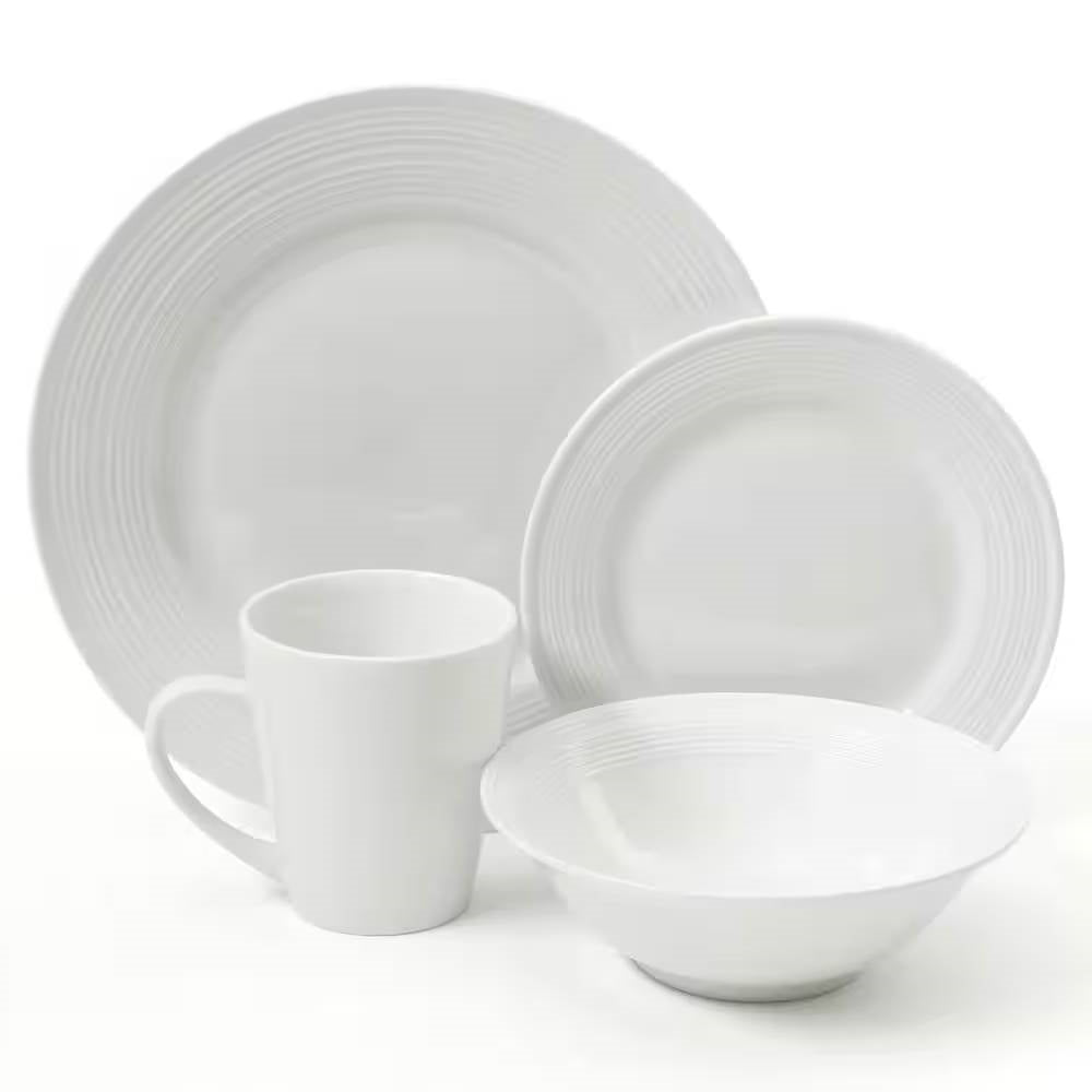 16-Piece White Ceramic Dinnerware Set w/ Bowls Plates and Mugs - Service for 4-2