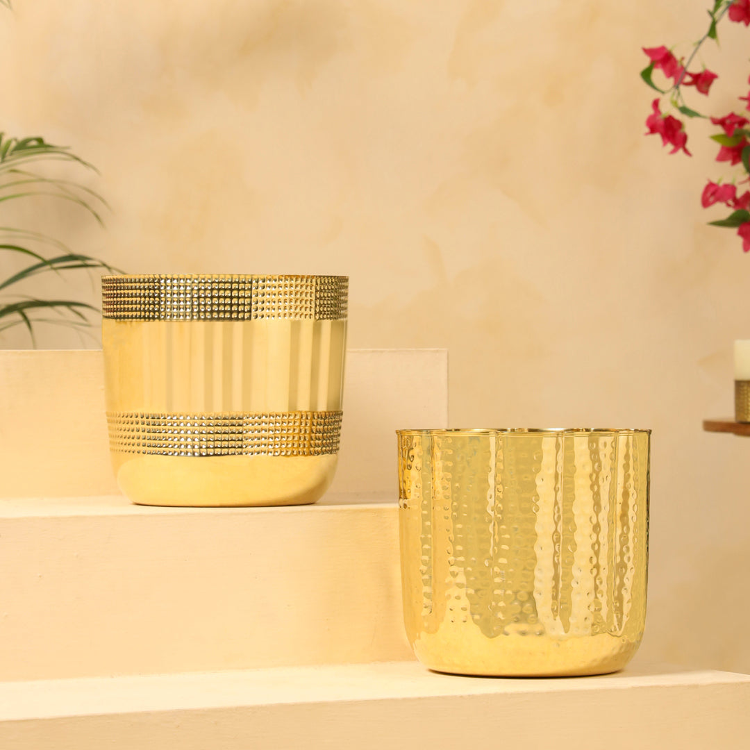 Brass Bucket Planter Pot – 9 Inch Handcrafted Indoor & Outdoor Plant Pot | Sama Homes-1
