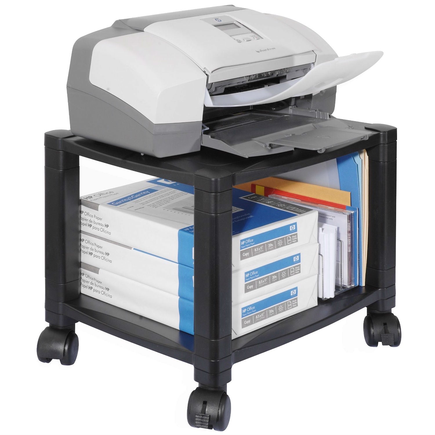 Sturdy 2-Shelf Mobile Printer Stand Cart in Black with Locking Casters-1