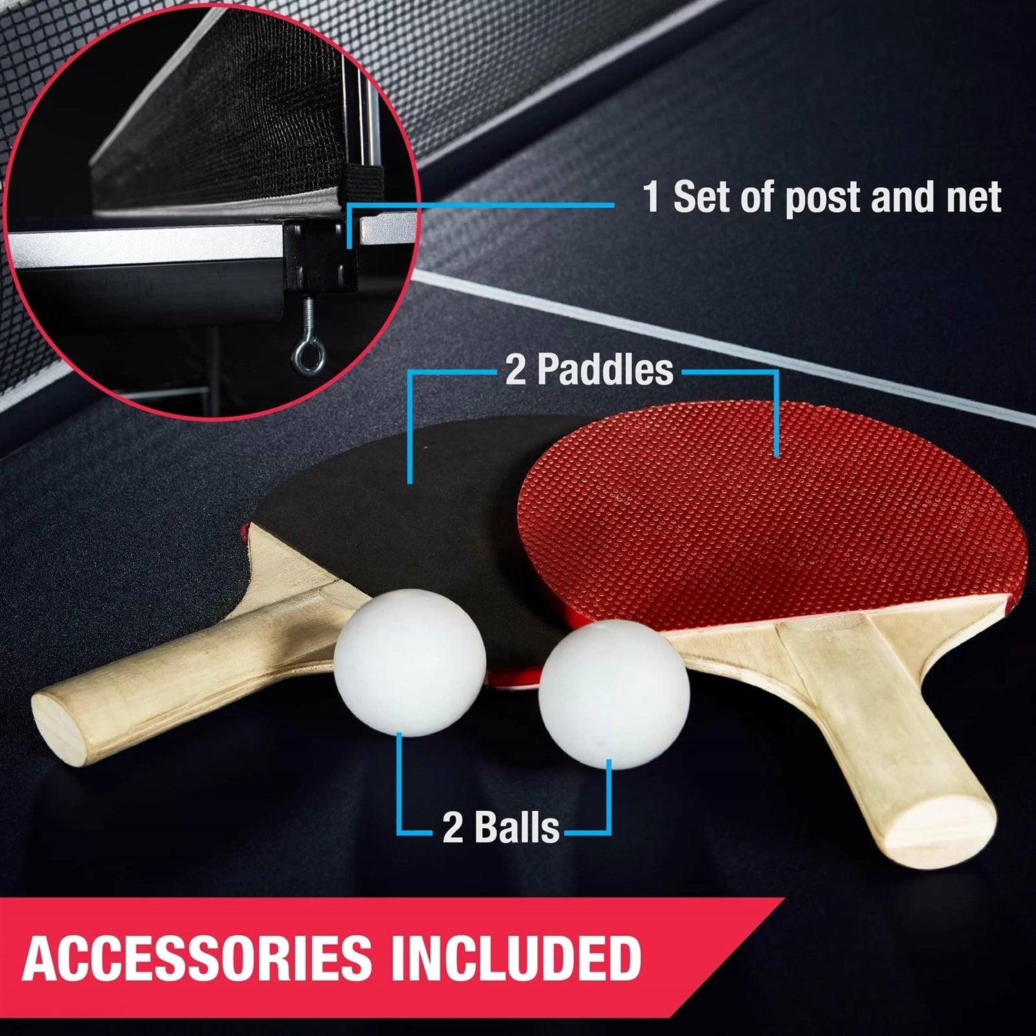 Official Size Blue Ping Pong Table Tennis Set with Net 2 Balls and 2 Paddles-1