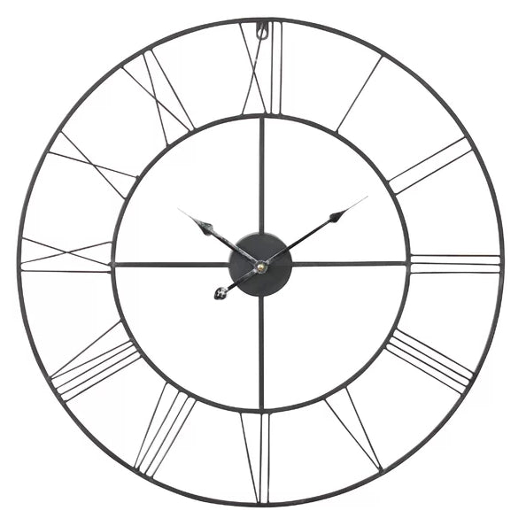 Round 24-inch Metal Wall Clock with Roman Numerals-0