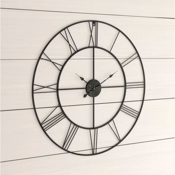 Round 24-inch Metal Wall Clock with Roman Numerals-1