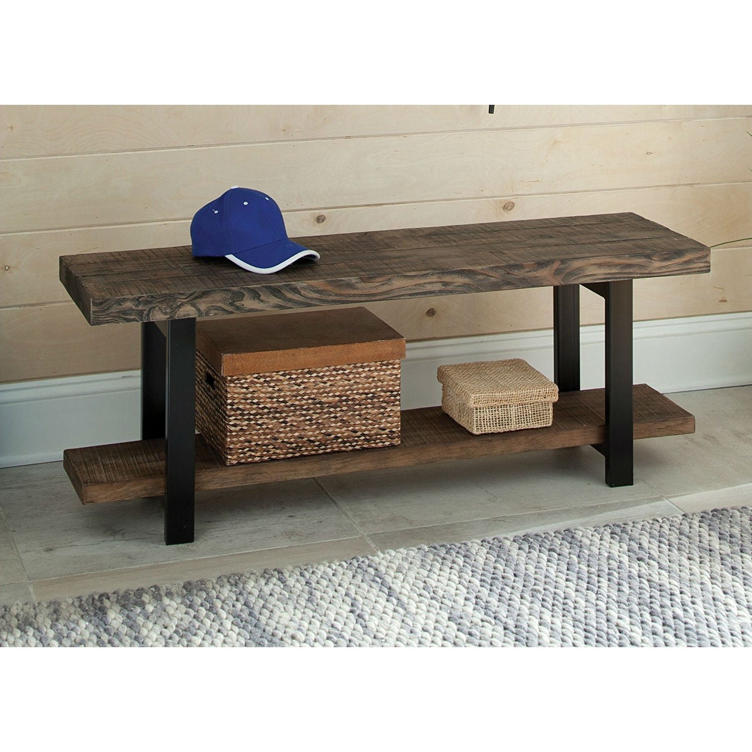 Modern Industrial Style Wood and Metal Accent Bench-1