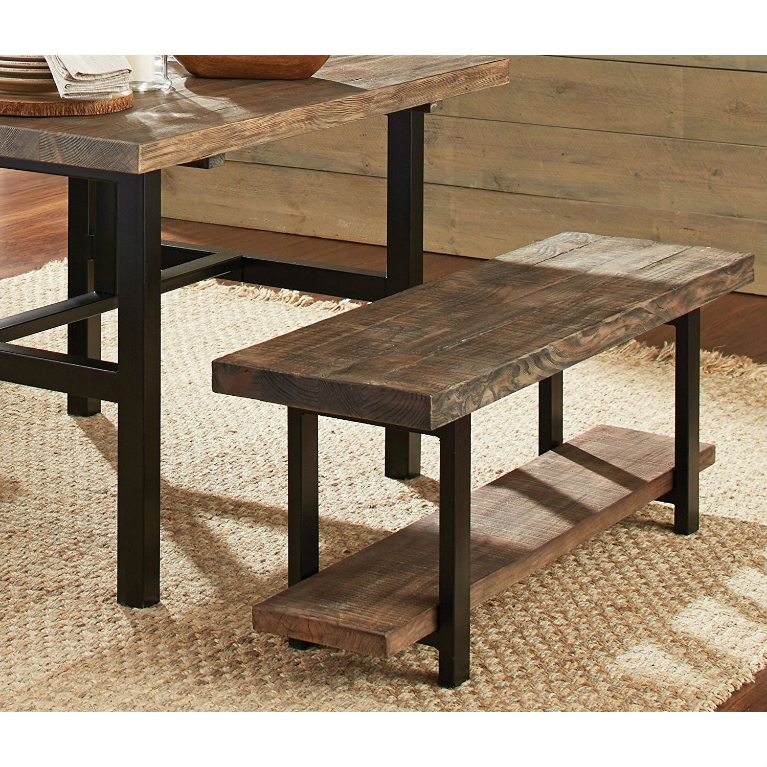 Modern Industrial Style Wood and Metal Accent Bench-2