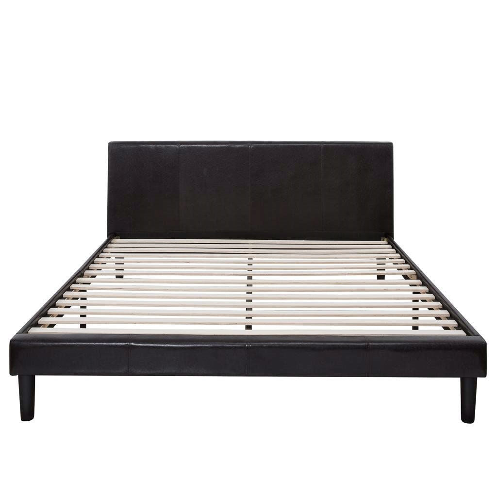 Full size Modern Platform Bed with Espresso Faux Leather Headboard-0