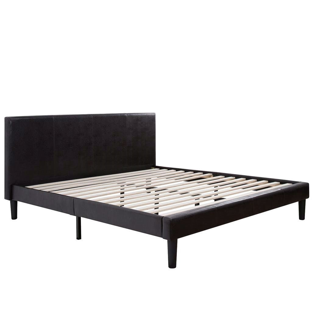 Full size Modern Platform Bed with Espresso Faux Leather Headboard-1