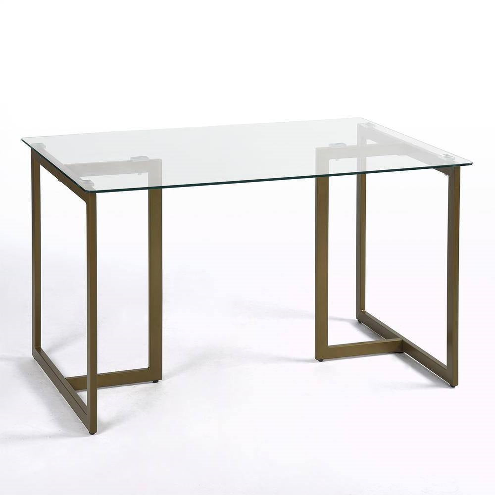 Modern 47-inch x 31-inch Tempered Glass Top Dining Table with Gold Metal Frame-0