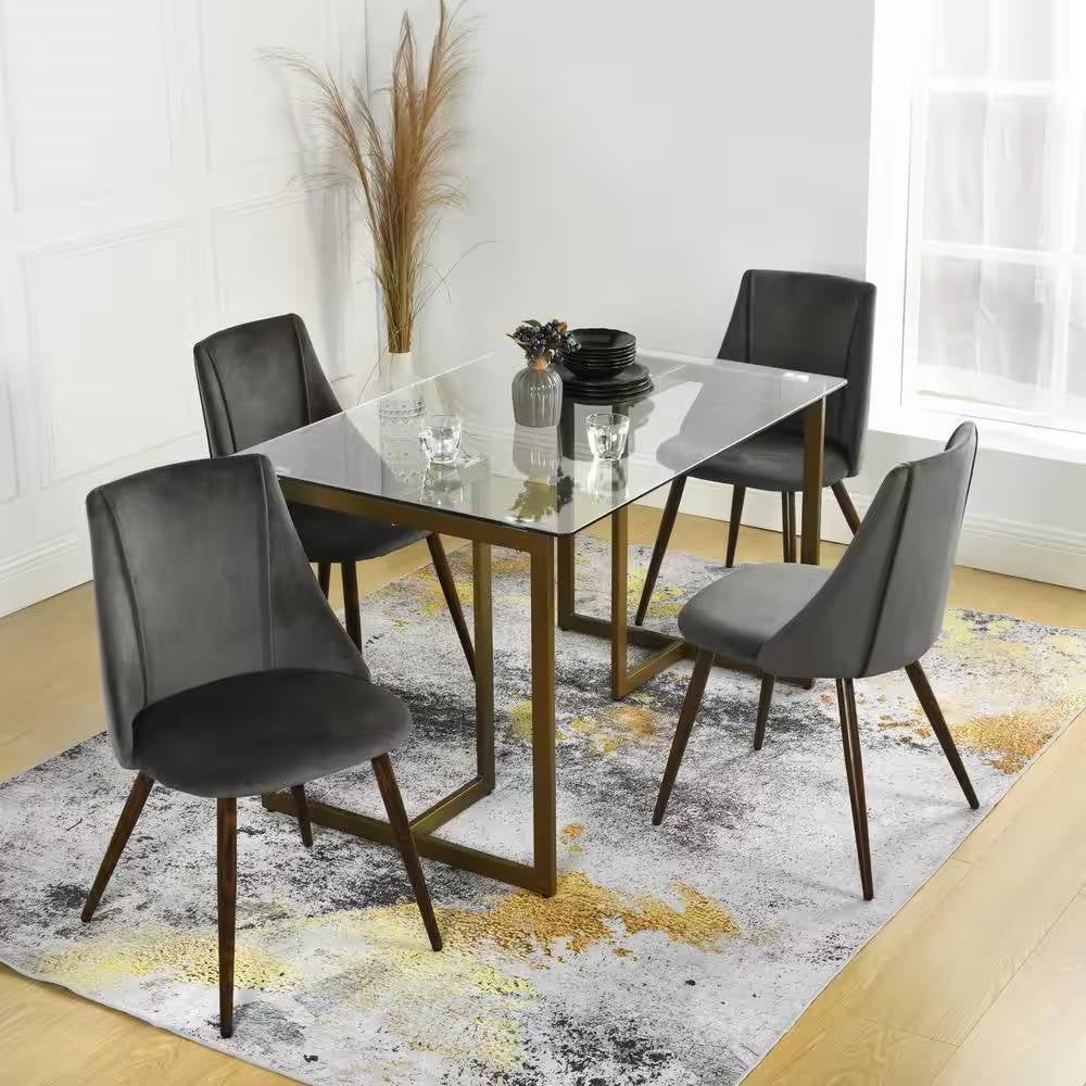 Modern 47-inch x 31-inch Tempered Glass Top Dining Table with Gold Metal Frame-1