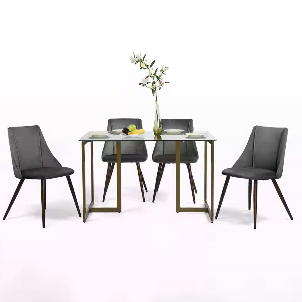 Modern 47-inch x 31-inch Tempered Glass Top Dining Table with Gold Metal Frame-2