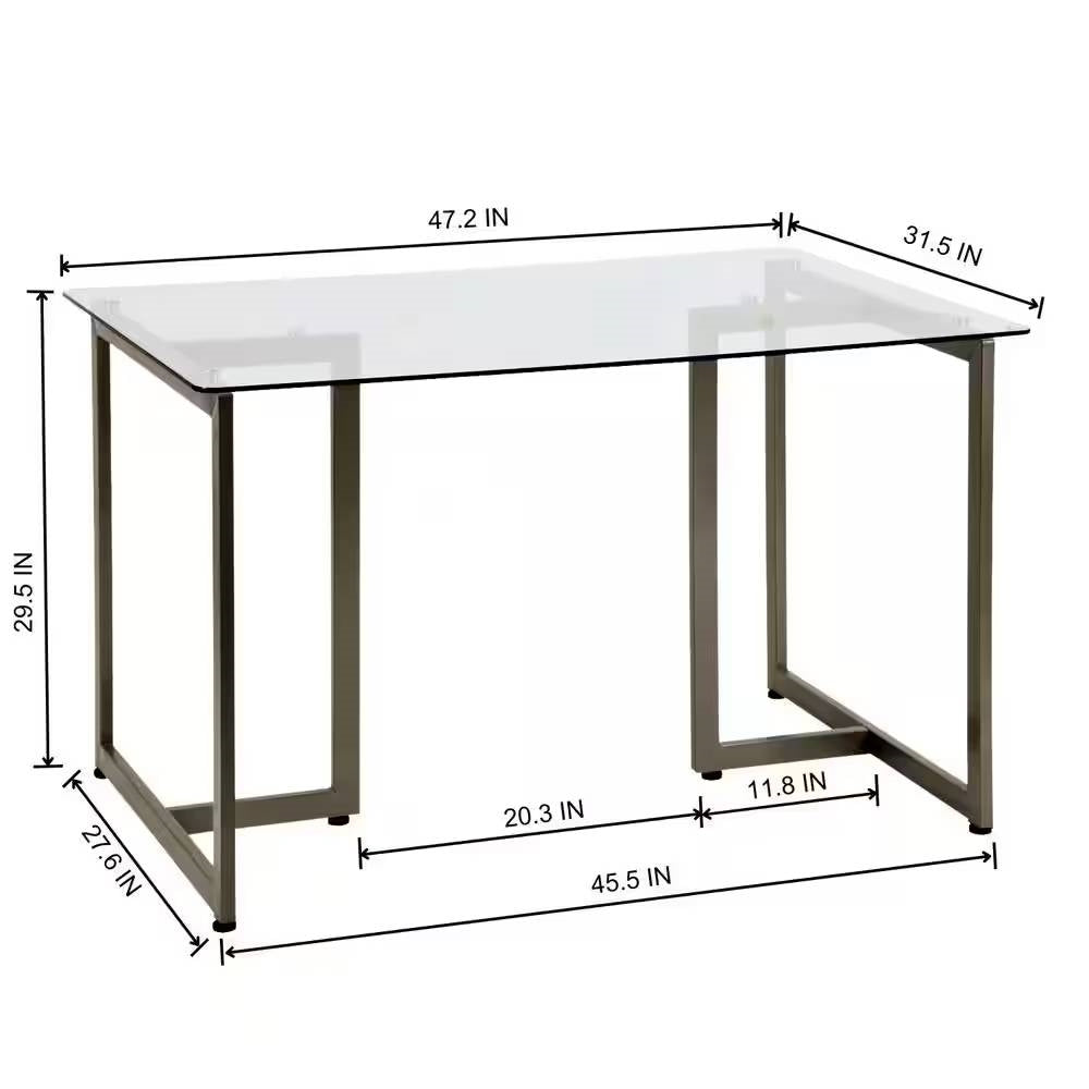 Modern 47-inch x 31-inch Tempered Glass Top Dining Table with Gold Metal Frame-4