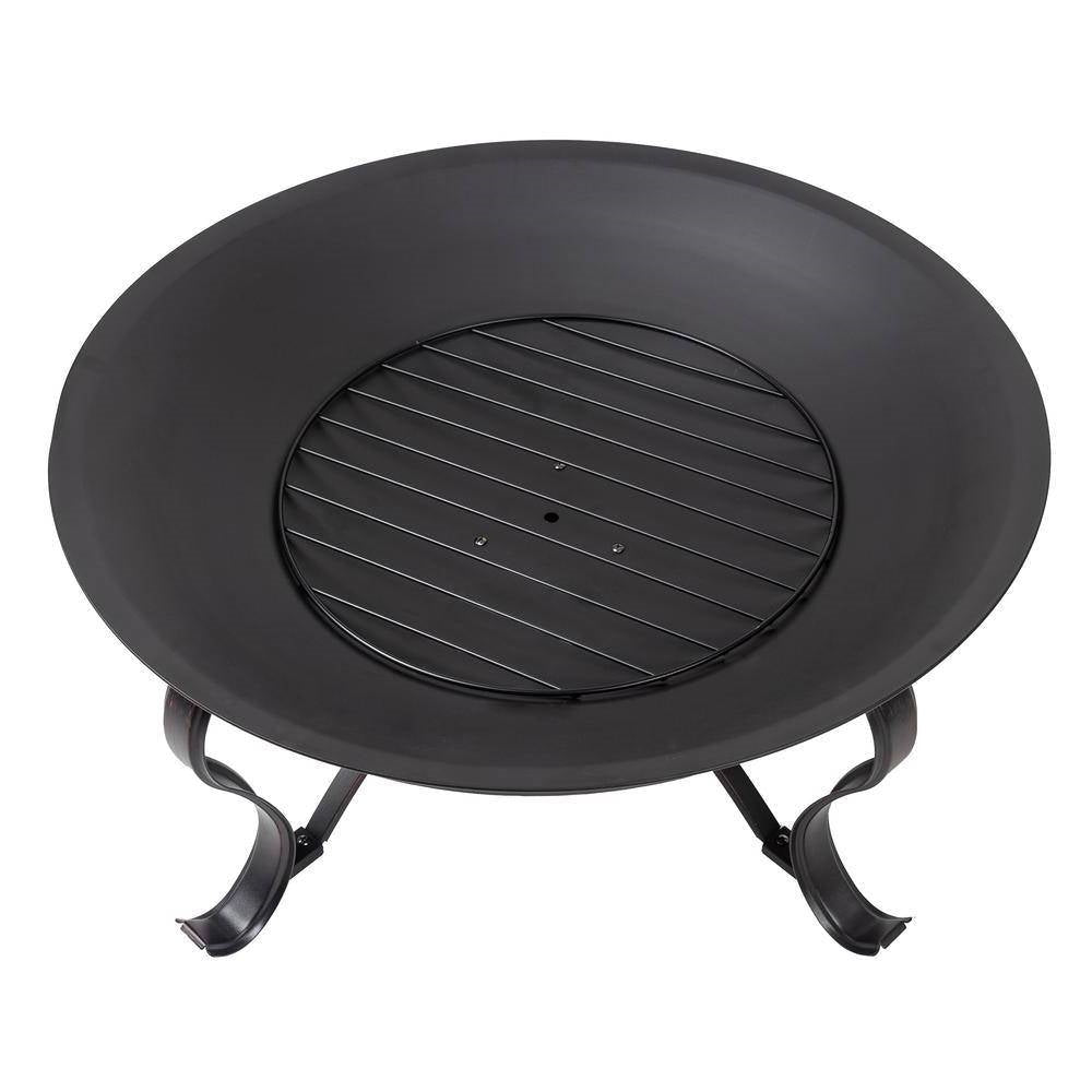 30-inch Round Steel Outdoor Fire Pit with Mesh Cover and Poker in Bronze-3