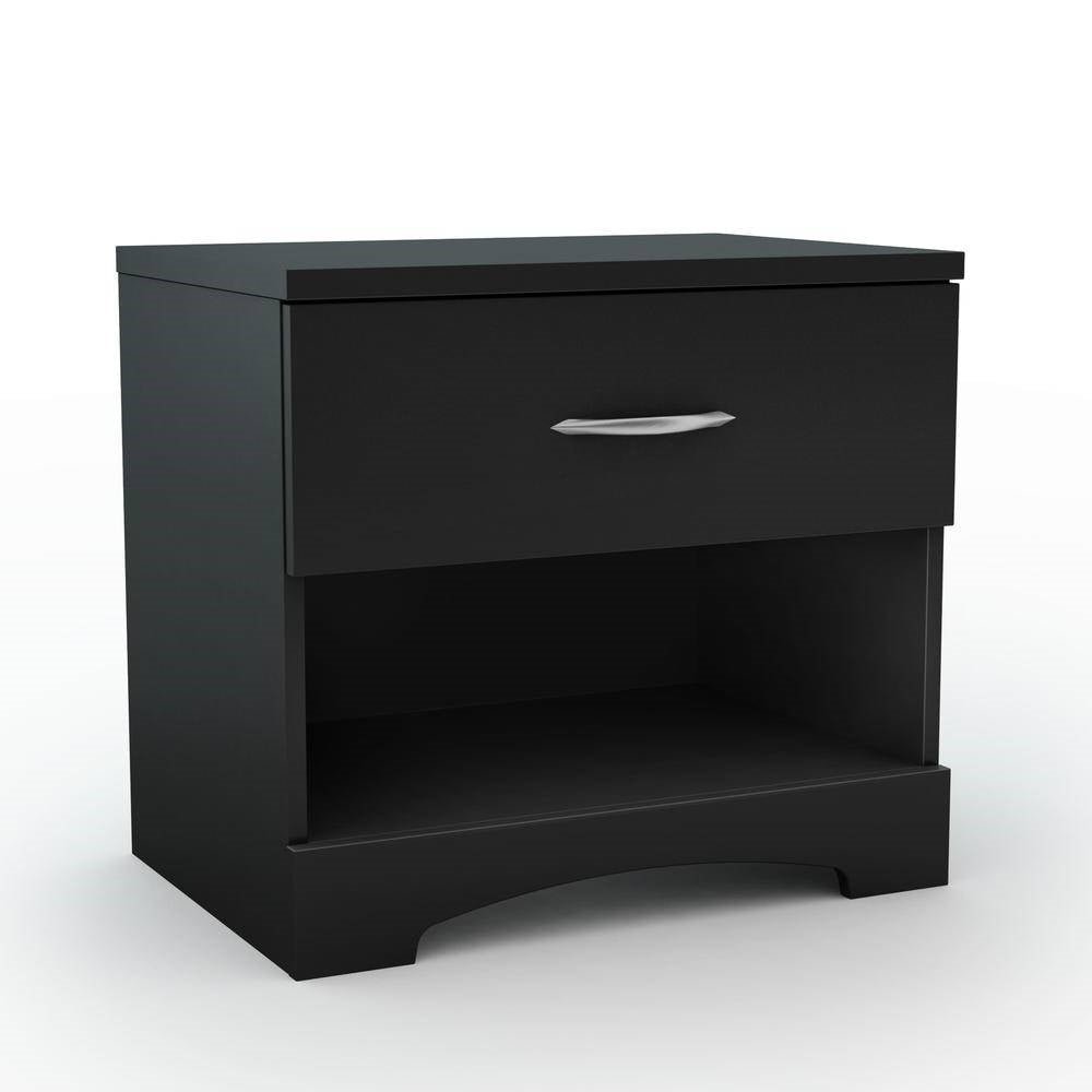 Modern 1 Drawer Nightstand End Side Table Storage in Black-0