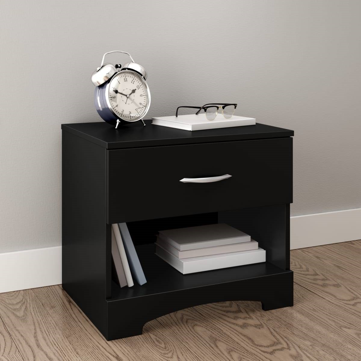 Modern 1 Drawer Nightstand End Side Table Storage in Black-1