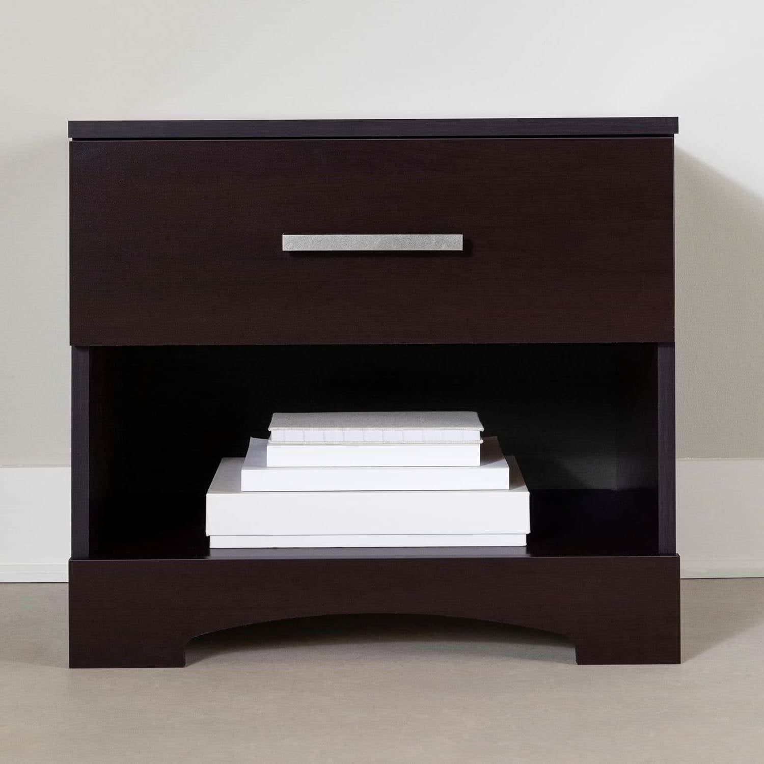 Modern 1 Drawer Nightstand End Side Table Storage in Dark Brown-1