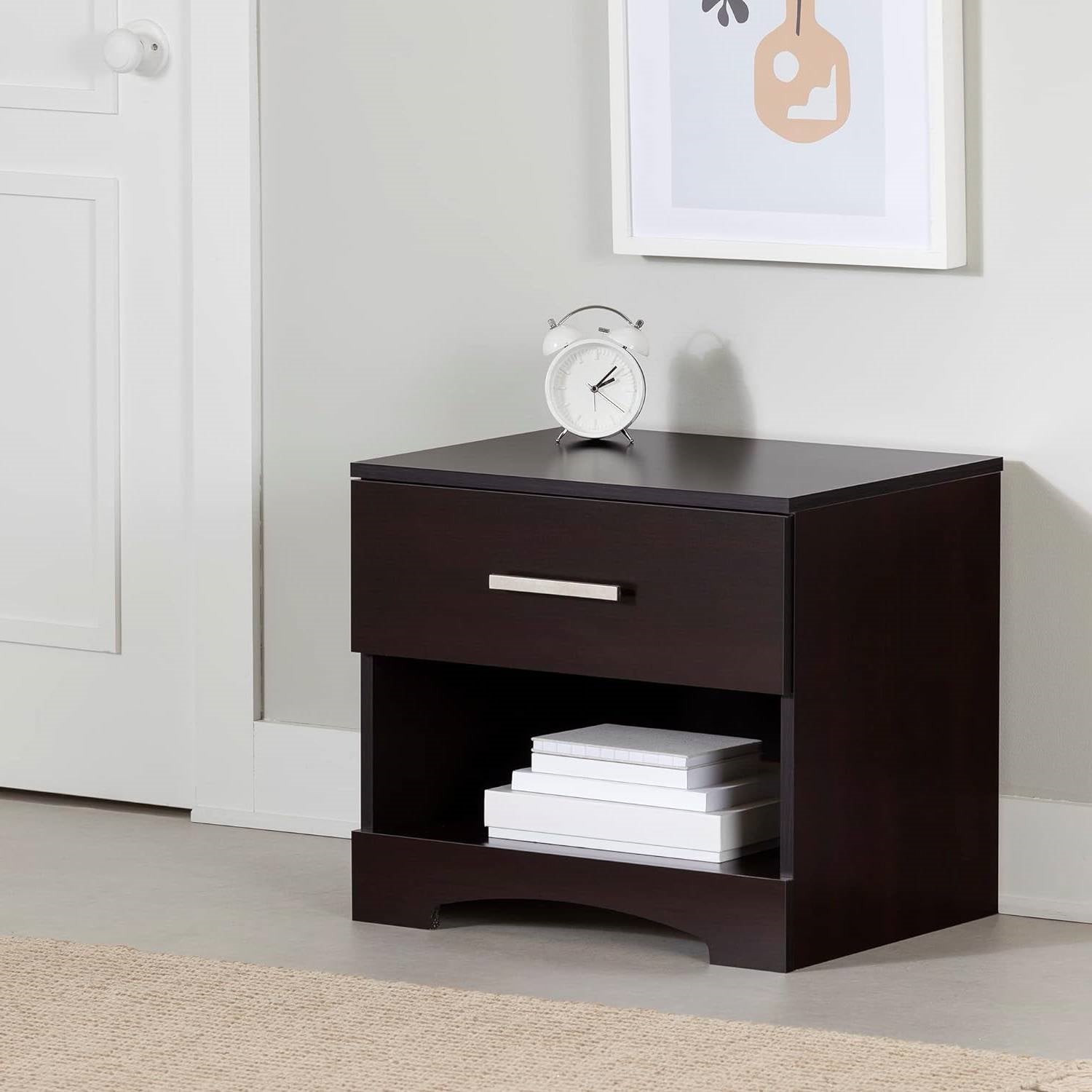 Modern 1 Drawer Nightstand End Side Table Storage in Dark Brown-2