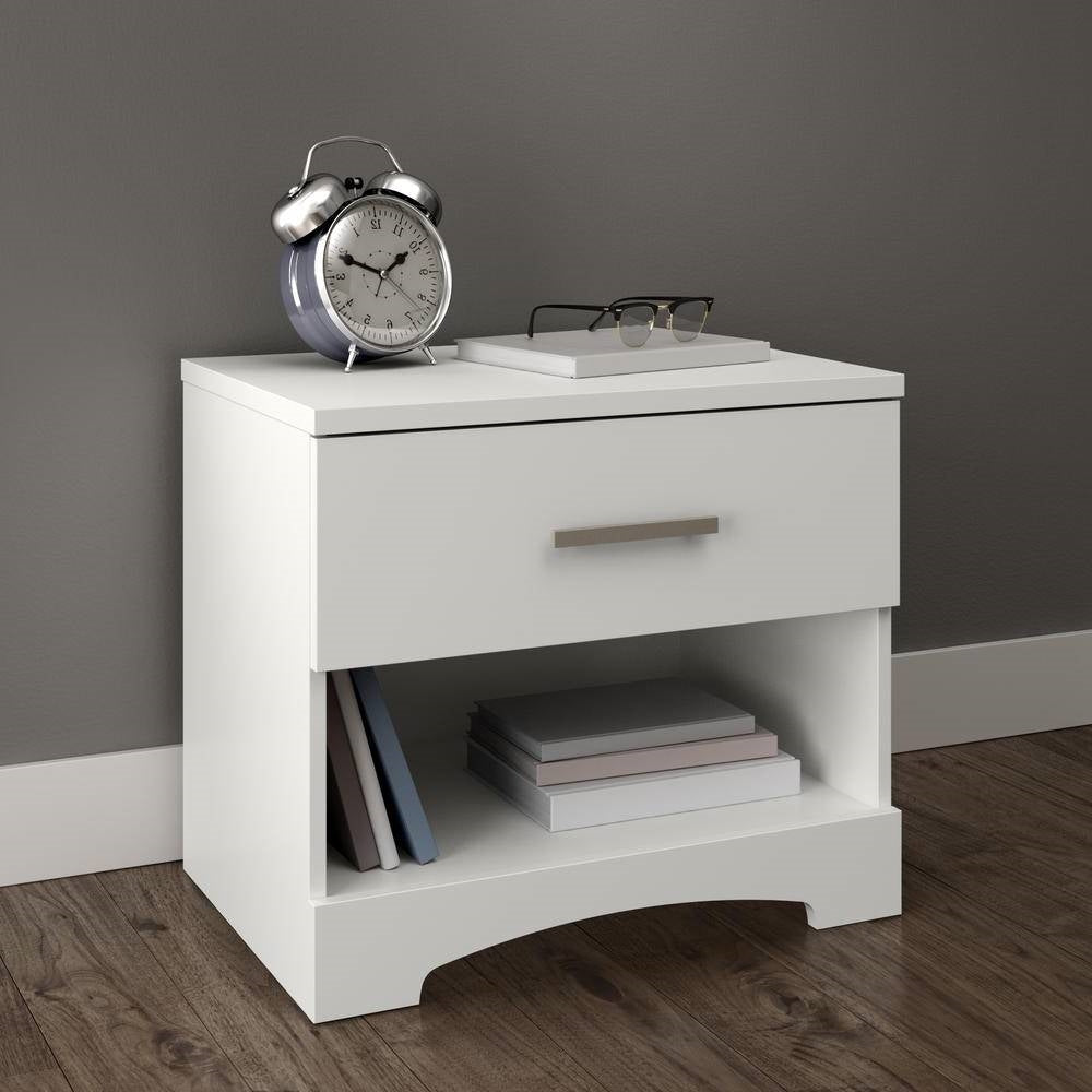 Modern 1 Drawer Nightstand End Side Table Storage in White-1